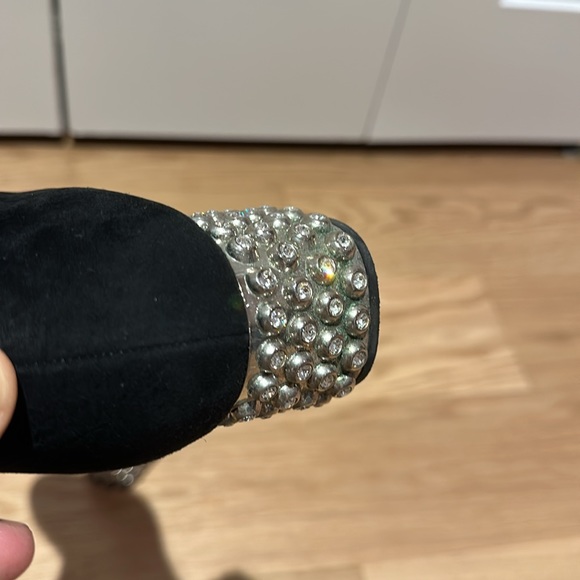 Miu Miu Black Suede & Crystal Embellished Heel Boots - Picture 6 of 8